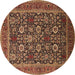 Round Machine Washable Oriental Brown Industrial Rug, wshurb2373brn