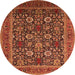 Round Machine Washable Oriental Orange Industrial Area Rugs, wshurb2373org