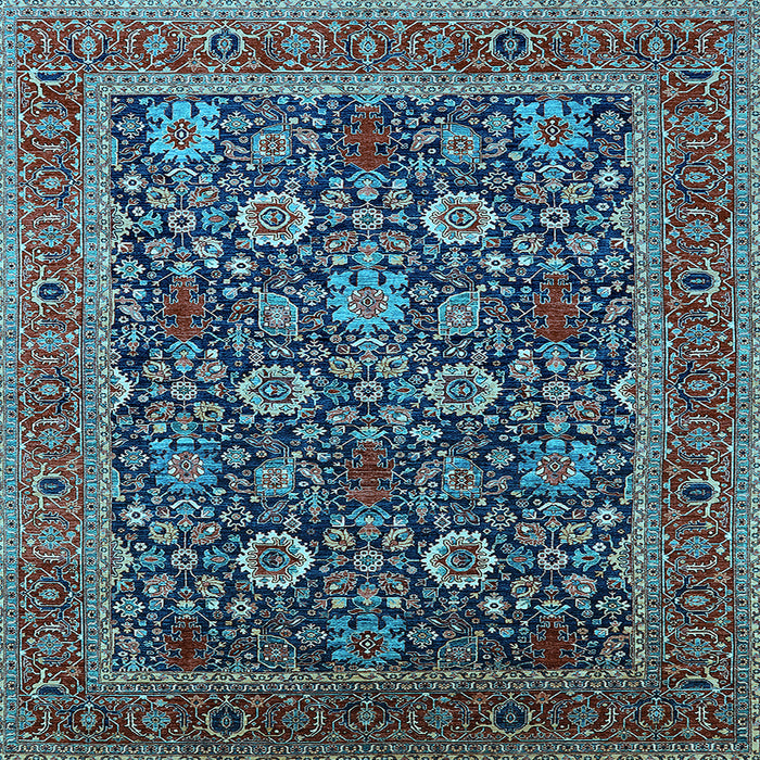 Square Machine Washable Oriental Light Blue Industrial Rug, wshurb2373lblu