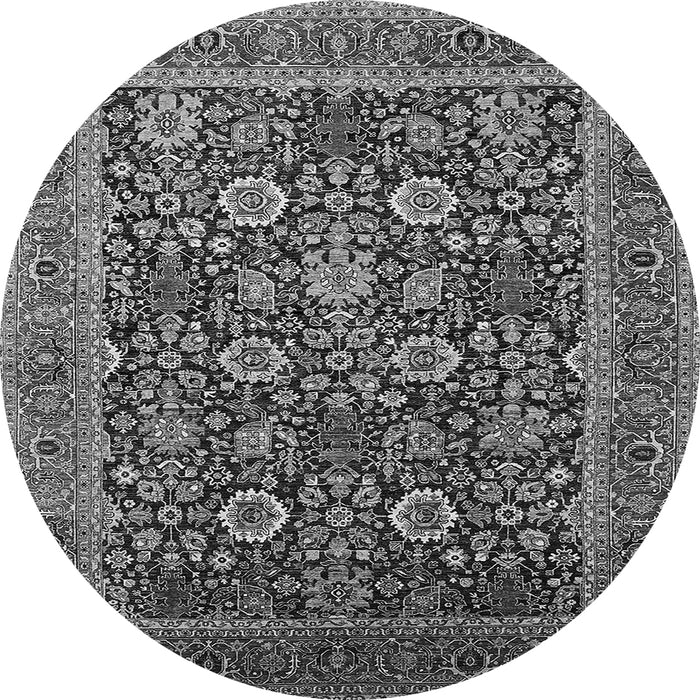 Round Machine Washable Oriental Gray Industrial Rug, wshurb2373gry