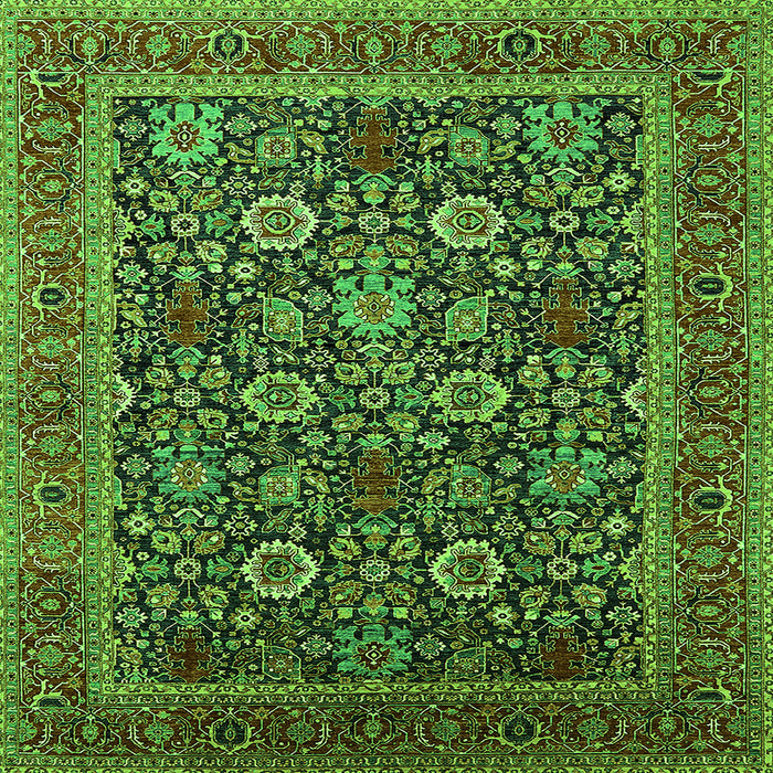 Square Machine Washable Oriental Green Industrial Area Rugs, wshurb2373grn