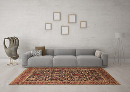 Machine Washable Oriental Brown Industrial Rug in a Living Room,, wshurb2373brn