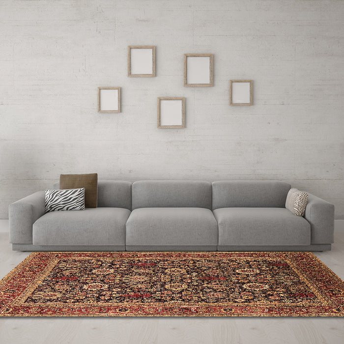 Machine Washable Oriental Brown Industrial Rug in a Living Room,, wshurb2373brn