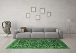 Machine Washable Oriental Emerald Green Industrial Area Rugs in a Living Room,, wshurb2373emgrn