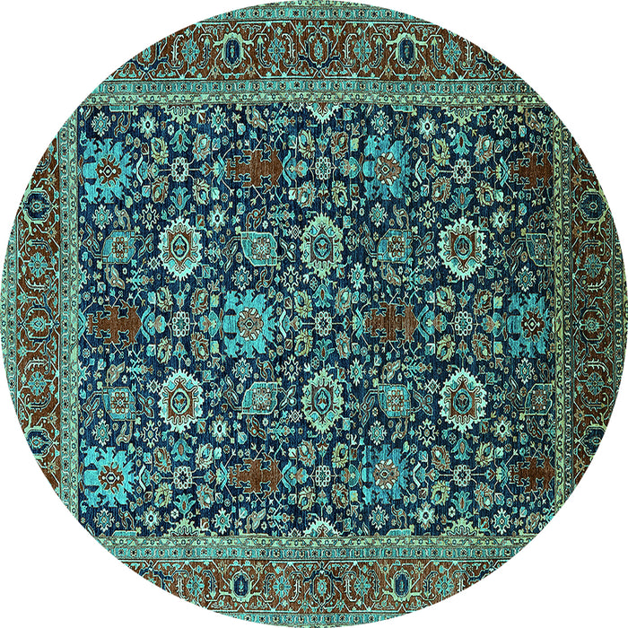 Round Machine Washable Oriental Turquoise Industrial Area Rugs, wshurb2373turq