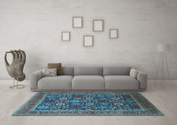 Machine Washable Oriental Light Blue Industrial Rug in a Living Room, wshurb2373lblu