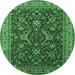 Round Machine Washable Oriental Emerald Green Industrial Area Rugs, wshurb2374emgrn