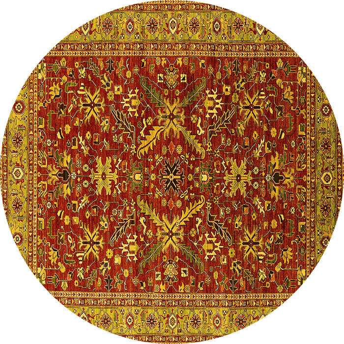 Round Machine Washable Oriental Yellow Industrial Rug, wshurb2374yw