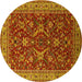 Round Machine Washable Oriental Yellow Industrial Rug, wshurb2374yw