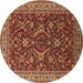 Round Machine Washable Oriental Brown Industrial Rug, wshurb2374brn