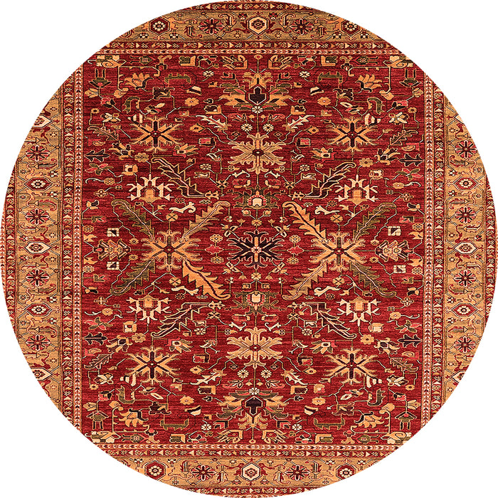 Round Machine Washable Oriental Orange Industrial Area Rugs, wshurb2374org