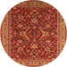 Round Machine Washable Oriental Orange Industrial Area Rugs, wshurb2374org