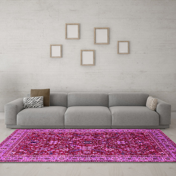 Machine Washable Oriental Pink Industrial Rug in a Living Room, wshurb2374pnk