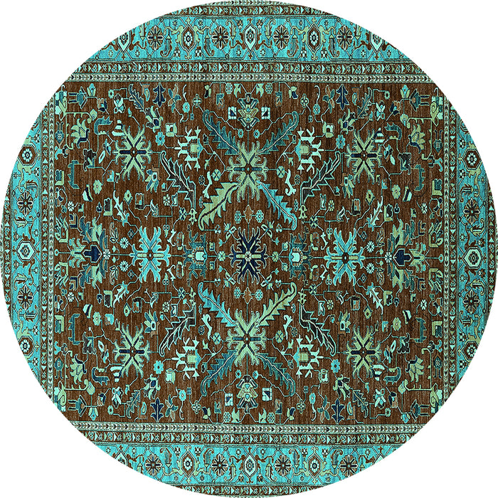 Round Oriental Turquoise Industrial Rug, urb2374turq