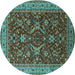 Round Oriental Turquoise Industrial Rug, urb2374turq