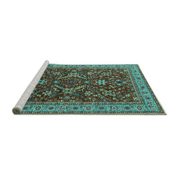 Sideview of Machine Washable Oriental Turquoise Industrial Area Rugs, wshurb2374turq