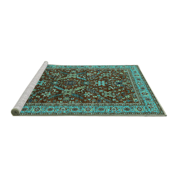 Sideview of Machine Washable Oriental Turquoise Industrial Area Rugs, wshurb2374turq