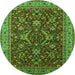 Round Machine Washable Oriental Green Industrial Area Rugs, wshurb2374grn