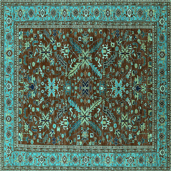 Square Machine Washable Oriental Turquoise Industrial Area Rugs, wshurb2374turq