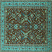 Square Machine Washable Oriental Turquoise Industrial Area Rugs, wshurb2374turq