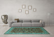 Machine Washable Oriental Turquoise Industrial Area Rugs in a Living Room,, wshurb2374turq