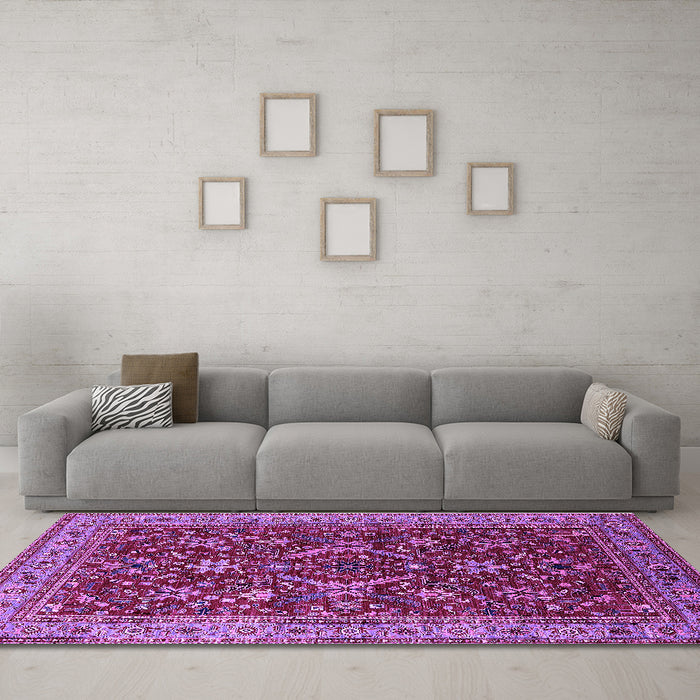 Machine Washable Oriental Purple Industrial Area Rugs in a Living Room, wshurb2374pur