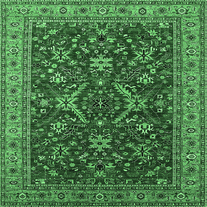 Square Machine Washable Oriental Emerald Green Industrial Area Rugs, wshurb2374emgrn