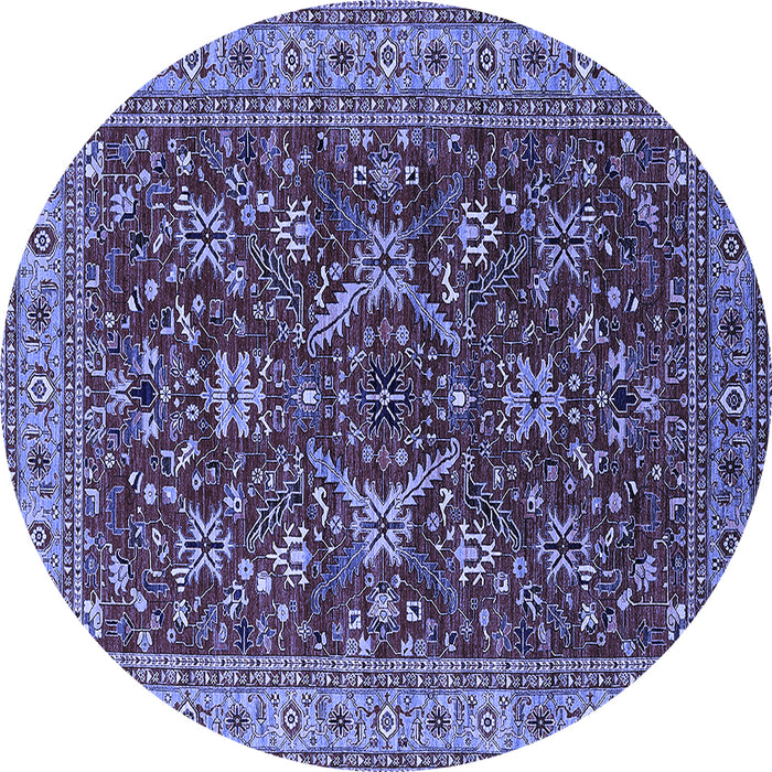 Round Machine Washable Oriental Blue Industrial Rug, wshurb2374blu