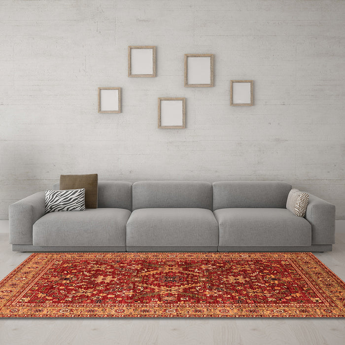 Machine Washable Oriental Orange Industrial Area Rugs in a Living Room, wshurb2374org