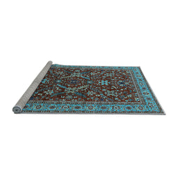 Sideview of Machine Washable Oriental Light Blue Industrial Rug, wshurb2374lblu