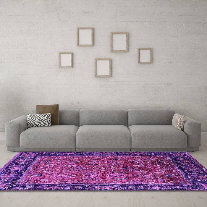 Machine Washable Oriental Purple Industrial Area Rugs in a Living Room, wshurb2375pur