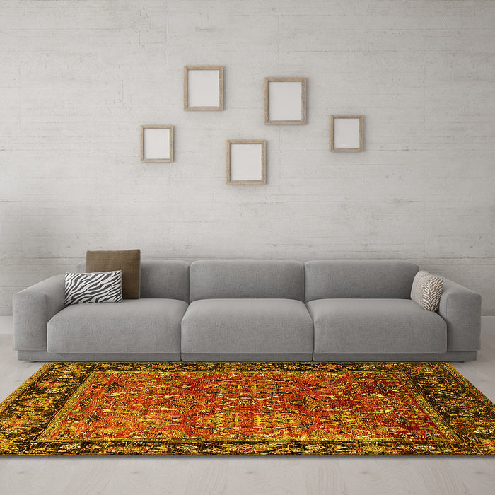 Machine Washable Oriental Yellow Industrial Rug in a Living Room, wshurb2375yw