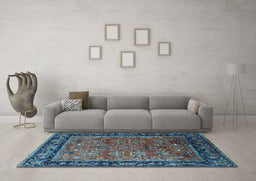Machine Washable Oriental Light Blue Industrial Rug in a Living Room, wshurb2375lblu