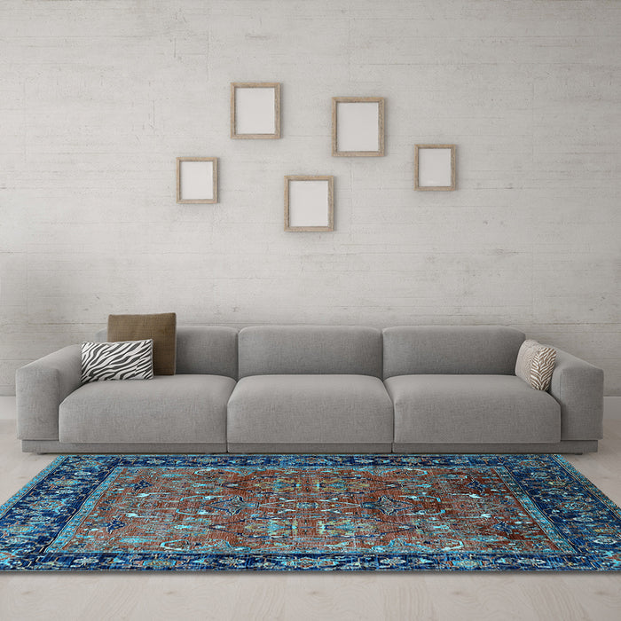 Machine Washable Oriental Light Blue Industrial Rug in a Living Room, wshurb2375lblu