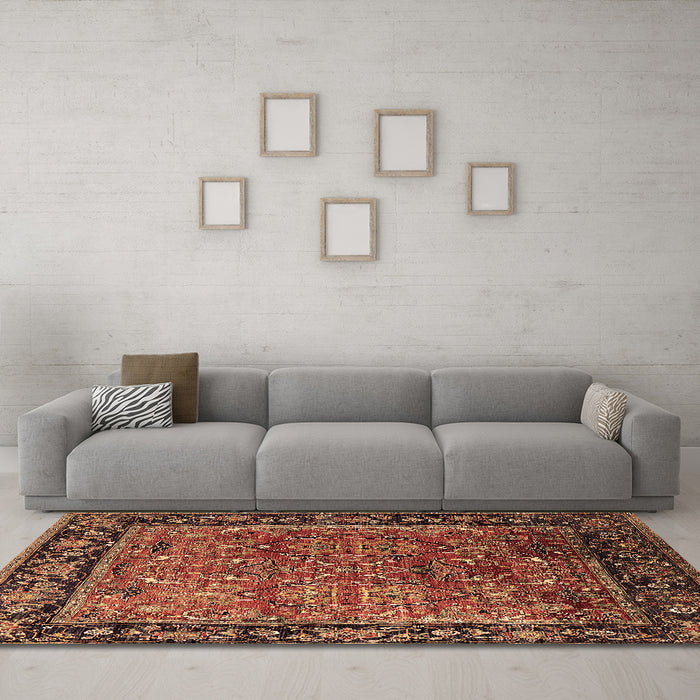 Machine Washable Oriental Brown Industrial Rug in a Living Room,, wshurb2375brn
