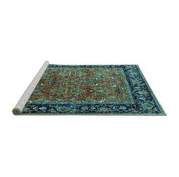 Sideview of Machine Washable Oriental Turquoise Industrial Area Rugs, wshurb2375turq