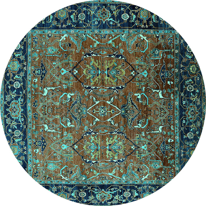 Round Machine Washable Oriental Turquoise Industrial Area Rugs, wshurb2375turq