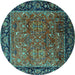 Round Machine Washable Oriental Turquoise Industrial Area Rugs, wshurb2375turq