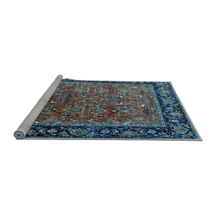 Sideview of Machine Washable Oriental Light Blue Industrial Rug, wshurb2375lblu