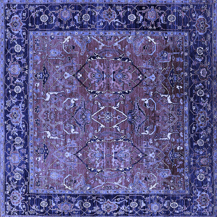 Square Machine Washable Oriental Blue Industrial Rug, wshurb2375blu