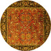 Round Machine Washable Oriental Yellow Industrial Rug, wshurb2375yw