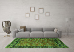 Machine Washable Oriental Green Industrial Area Rugs in a Living Room,, wshurb2375grn