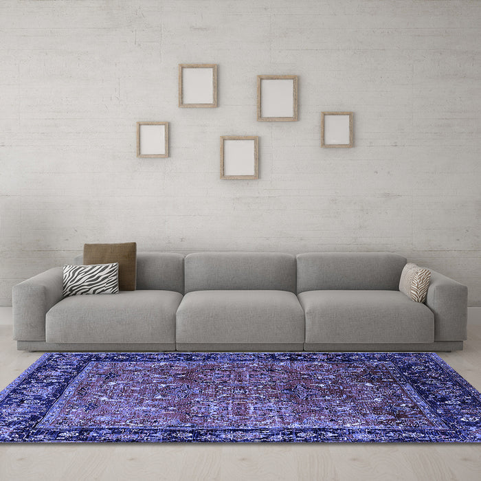 Machine Washable Oriental Blue Industrial Rug in a Living Room, wshurb2375blu