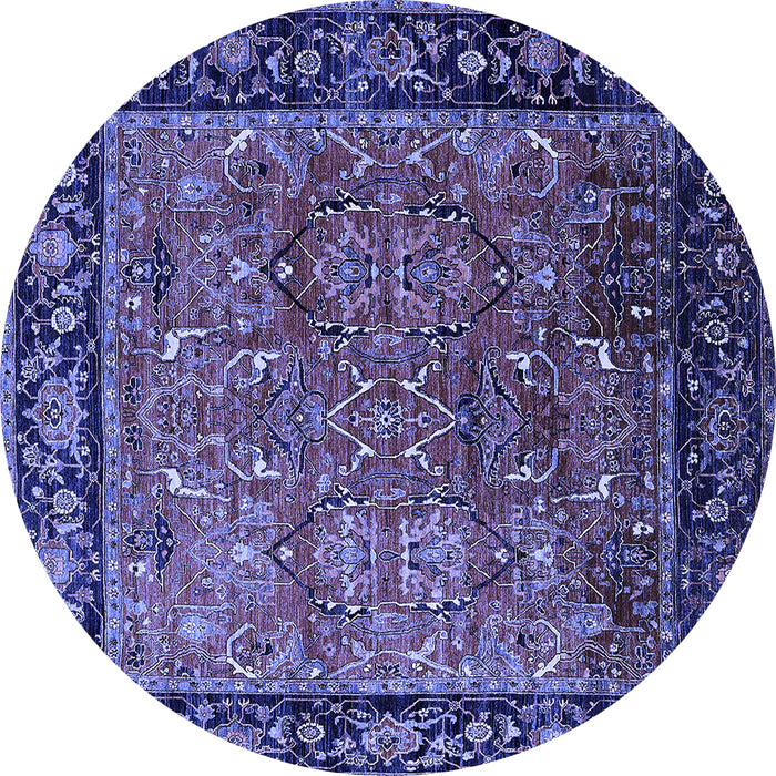 Round Machine Washable Oriental Blue Industrial Rug, wshurb2375blu