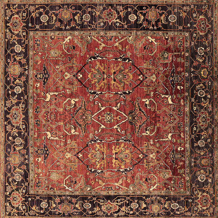 Square Machine Washable Oriental Brown Industrial Rug, wshurb2375brn