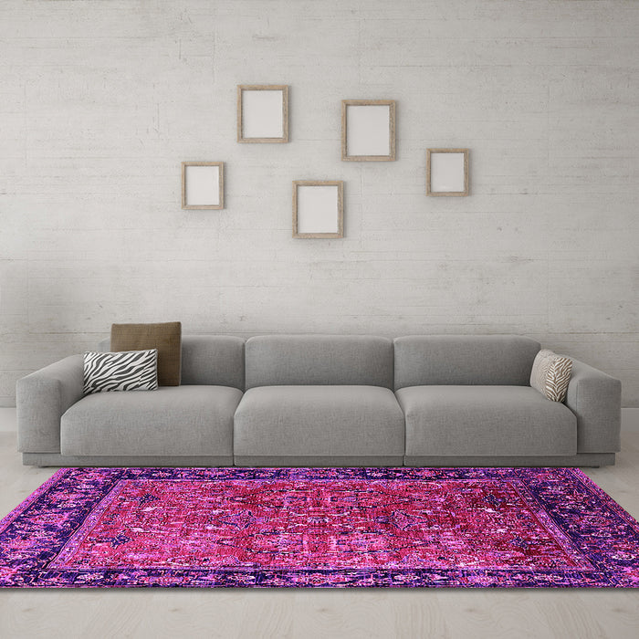 Machine Washable Oriental Pink Industrial Rug in a Living Room, wshurb2375pnk