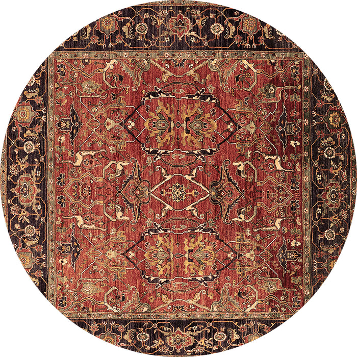 Round Machine Washable Oriental Brown Industrial Rug, wshurb2375brn