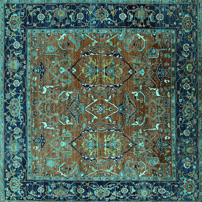 Square Machine Washable Oriental Turquoise Industrial Area Rugs, wshurb2375turq