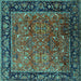 Square Machine Washable Oriental Turquoise Industrial Area Rugs, wshurb2375turq