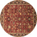 Round Machine Washable Oriental Brown Industrial Rug, wshurb2376brn